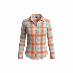 Eddie Bauer Orange and White Plaid Shirt